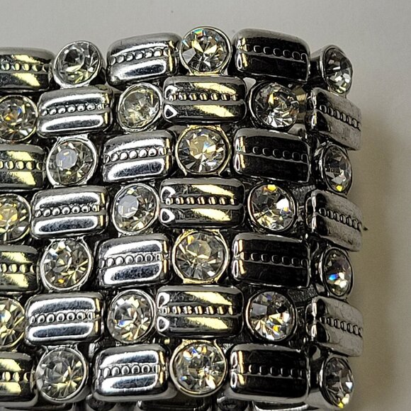 Women's Crystal Silver Tone Wide Stretch Cuff Bracelet - Picture 5 of 10